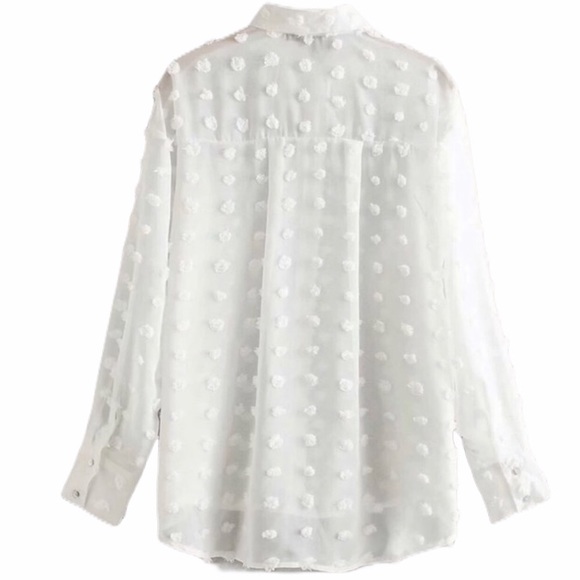 PLUS white Swiss dot long sleeve blouse - Picture 2 of 4
